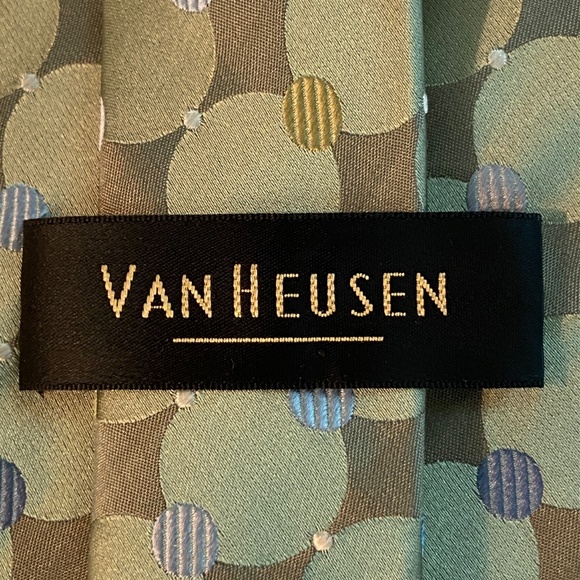 Silk Necktie Dots Green Blue Tie Formal Wedding Menswear Van Heusen 3.75" Wide - Picture 5 of 6